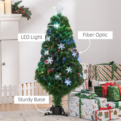 4ft Pre-Lit Fibre Optic Christmas Tree with Multicolour LEDs, Bows & Star