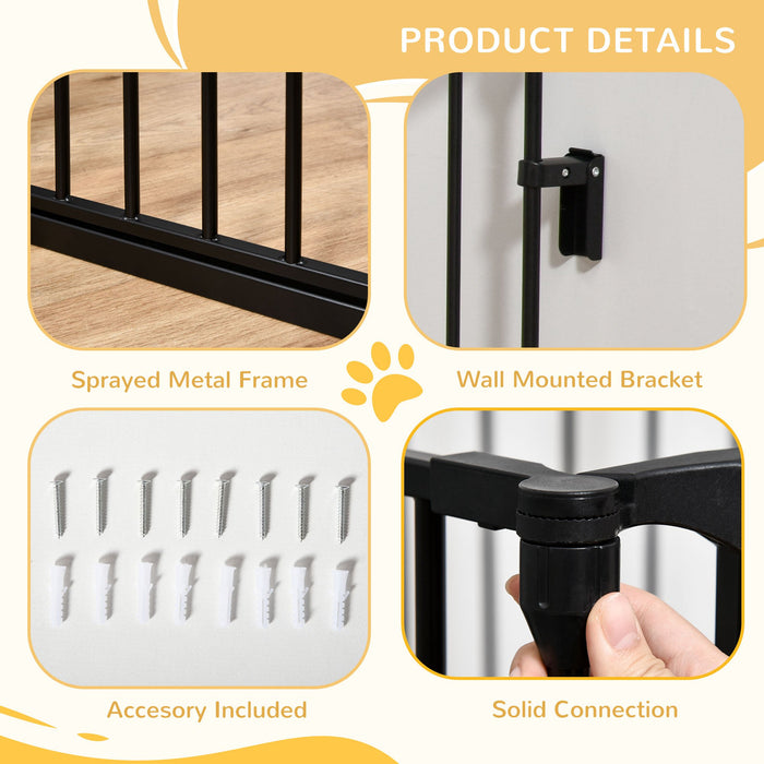 Pet Safety Gate 3-Panel Playpen Fireplace Christmas Tree Metal Fence Stair Barrier Room Divider with Walk Through Door Automatically Close Lock Black