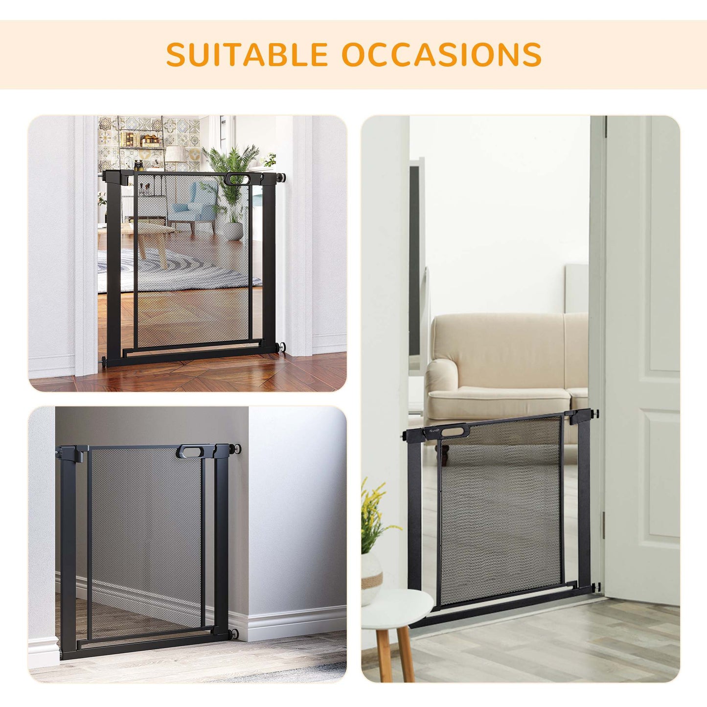Pressure Fit Safety Gate for Doorways and Staircases, Dog Gate w/ Auto Closing Door, Pet Barrier for Hallways w/ Double Locking, Openings 75-82 cm - Black