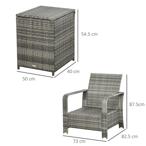OUT OF STOCK - 3 pcs PE Rattan Wicker Garden Furniture Patio Bistro Set Weave Conservatory Sofa Storage Table and Chairs Set Blue Cushion Grey Wicker