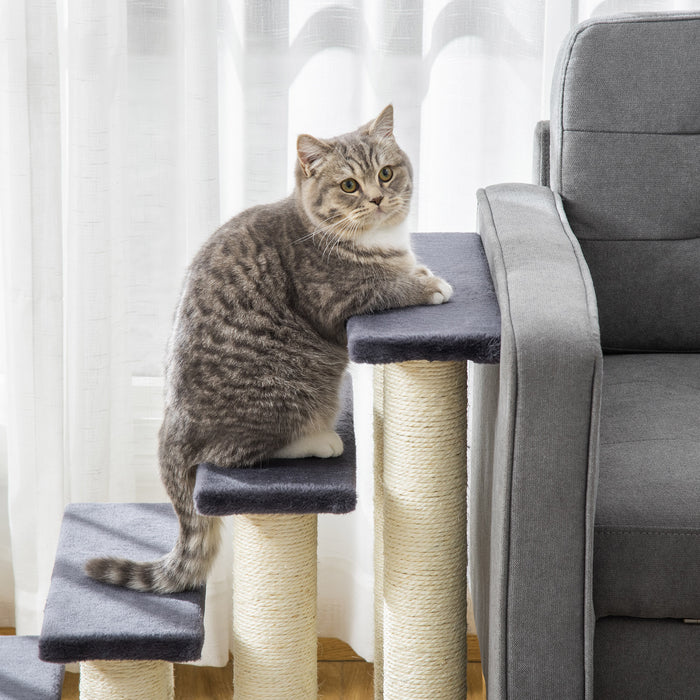 4 Pet Step Stairs For Cats Ladder Scratch Post - Grey