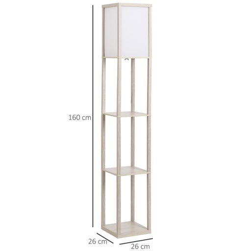 4-Tier Floor Lamp, Floor Light with Storage Shelf, Reading Standing Lamp for Living Room, Bedroom, Kitchen, Dining Room, Office, Dorm, Oak