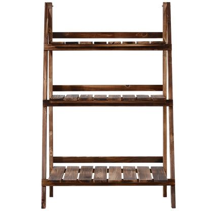 Wooden Folding Flower Pot Stand 3 Tier Garden Planter Display Ladder Gardener Storage Shelves Rack Herb Holder (60L x 37W x 93H (cm))