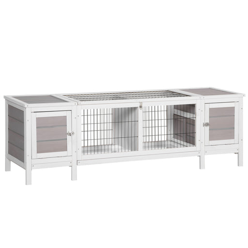Wooden Rabbit Hutch Guinea Pig Cage Separable Bunny Run Small Bunny House w/ Slide Out Tray, 161 x 50.5 x 53.3cm - Grey