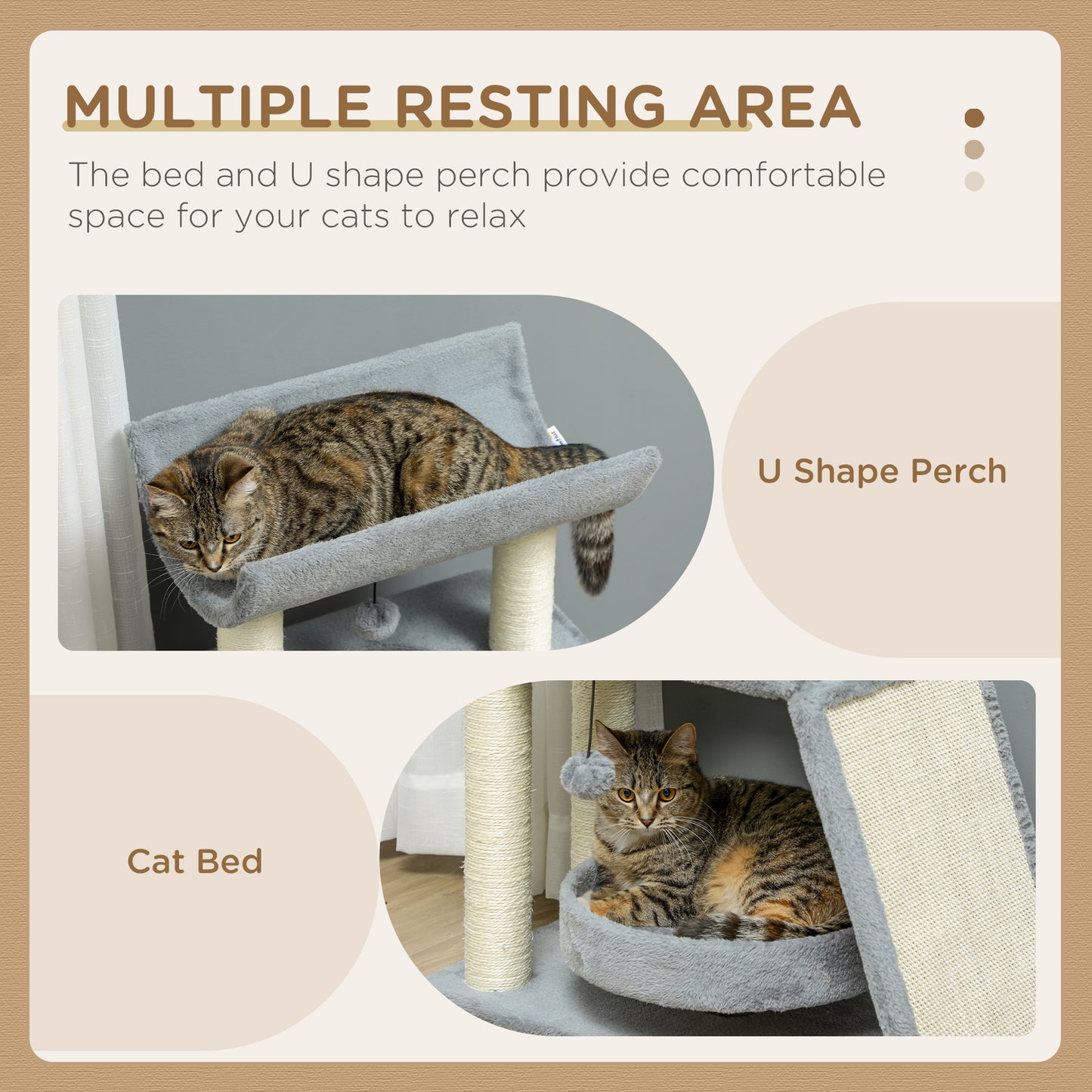Cat Tree for Indoor Cats with Scratching Posts Pad, Kitten Tower with Bed Perch Ball Toy, 60 x 30 x 76 cm, Light Grey