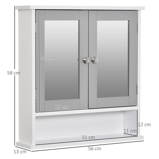 Kleankin Bathroom Mirror Cabinet, Wall Mounted with Double Mirrored Doors, Organiser Wall Mounted, Cupboard and Shelf, Grey