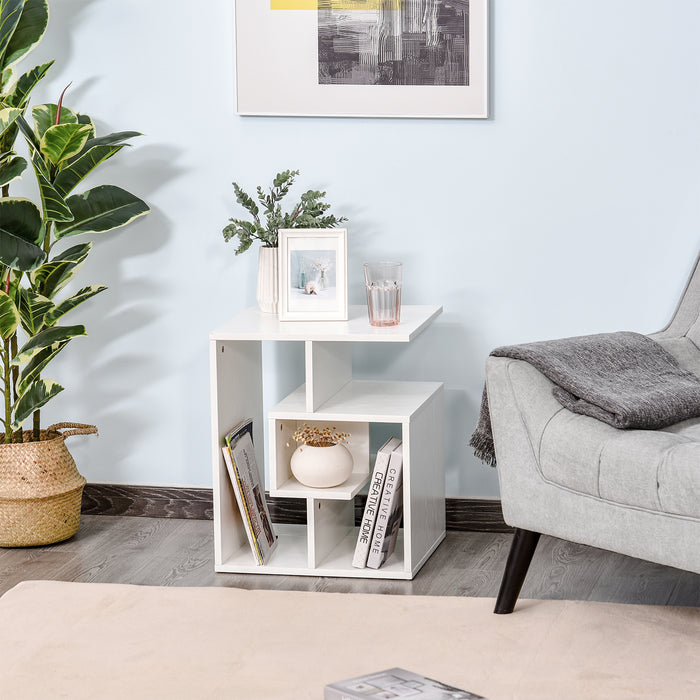 Side Table, 3 Tier End Table with Open Storage Shelves, Living Room Coffee Table Organiser Unit, White