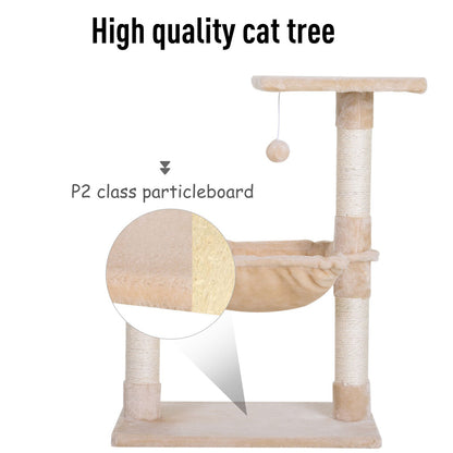 70cm Cat Tree for Indoor Cats Durable Natural Sisal Scratching Posts Hammock Bed Kitty Activity Center Beige