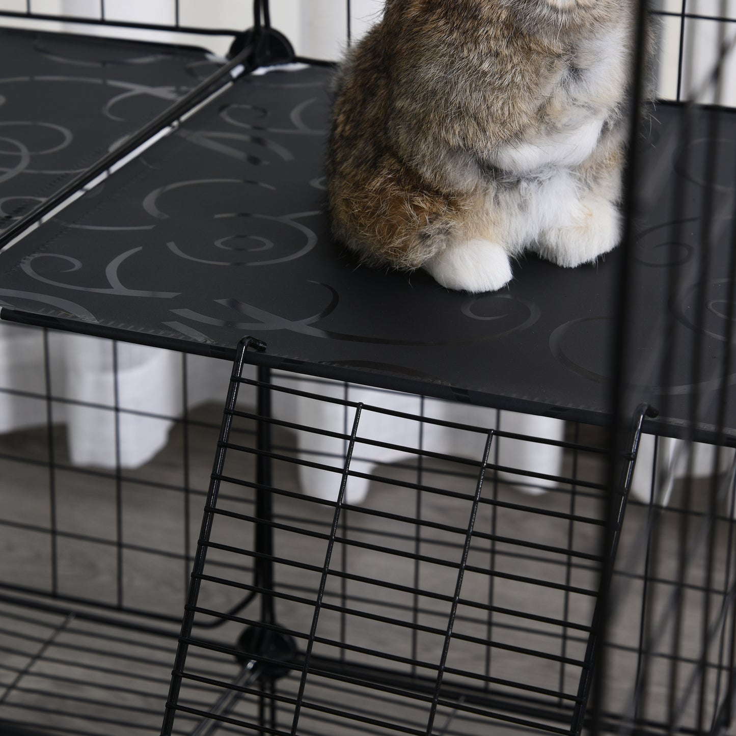 3 Level DIY Pet Playpen Metal Small Animal Cage Rabbit Ferret Chinchillas Cage 4 Doors Bottom Trays Black