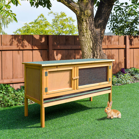 Wooden Rabbit Hutch Bunny Cage with Openable Waterproof Roof, No Leak Tray Sturdy Fir Wood Build for Indoor/Outdoor