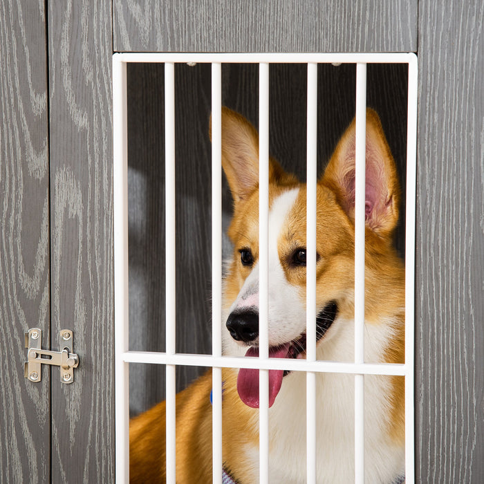 Dog Crate Wooden Pet Kennel Cage End Table w/ Lockable Door for Small Medium Dog Grey & White 85 x 55 x 75 cm