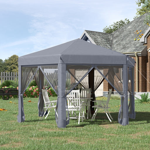 3.2m Pop Up Gazebo Hexagonal Canopy Tent Outdoor Sun Protection with Mesh Sidewalls, Handy Bag, Grey