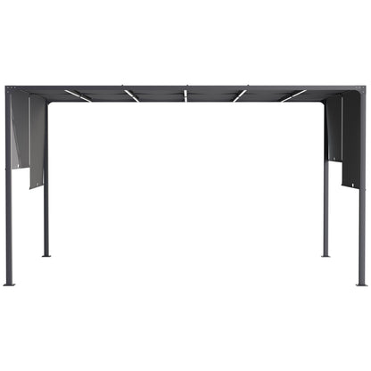 Outsunny 3m x 4m Metal Pergola with Retractable Roof, Outdoor Garden Pergola with LED Lights, Solar Powered, for BBQ,¬†Lawn,¬†Backyard, Dark Grey