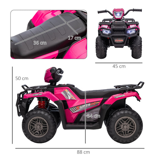 12V Kids Quad Bike with Forward Reverse Functions, Ride On ATV with Music, LED Headlights, for Ages 3-5 Years - Pink