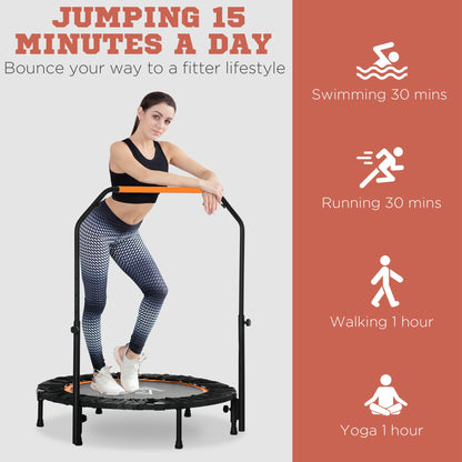 HOMCOM 40" Foldable Mini Trampoline Fitness Trampoline Rebounder for Adults w/ Adjustable Foam Handle, for Indoors, Outdoors, Cardio Training