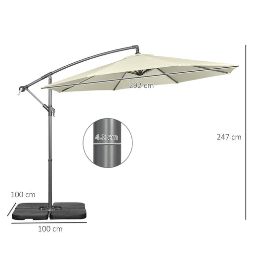 3(m) Garden Banana Parasol Cantilever Umbrella with Crank Handle, Cross Base, Weights and Cover for Outdoor, Hanging Sun Shade, Beige