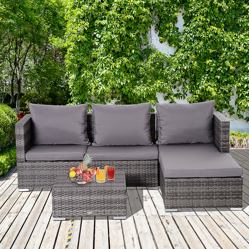3PC Rattan Garden Furniture Storage Sofa Set 4 Seater Wicker Coffee Table Conservatory Sun Lounger Reclining Set Outdoor Weave with Cushion Grey