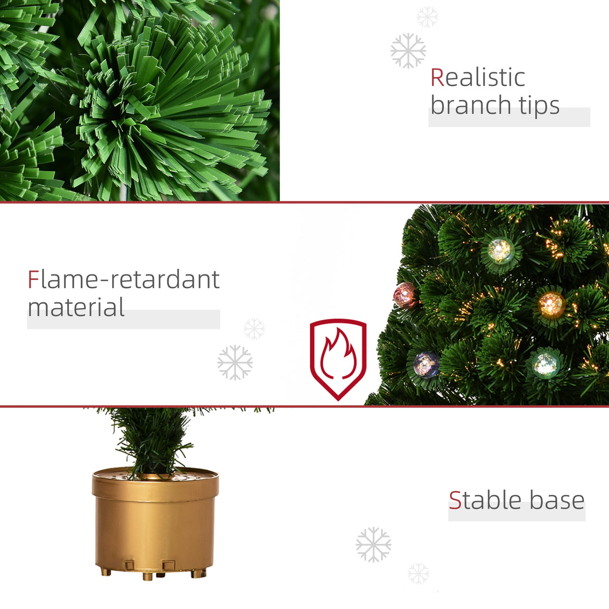 3ft Pre-Lit Fibre Optic Christmas Tree with Baubles, Star & Gold Pot