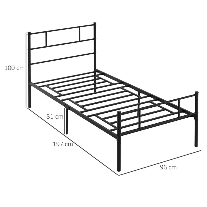 Single Metal Bed Frame Solid Bedstead Base with Headboard and Footboard, Metal Slat Support and Underbed Storage Space, Bedroom Furniture