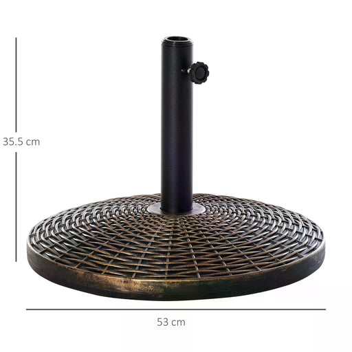 Outsunny 25kg Round Cement Parasol Base Concrete Umbrella Weight Stand Holder Patio Outdoor Garden Rattan Style Pattern Antique Bronze