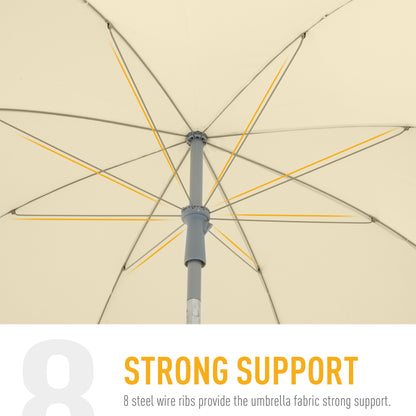 2.2M Tilt Beach Umbrella Parasol-Cream White