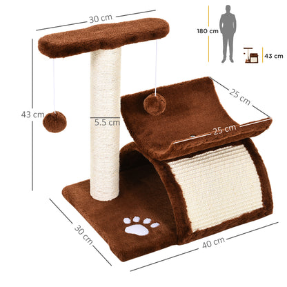 Cat Tree for Indoor Cats Scratching Post Kitten Scratcher Kitty Activity Play Center Sisal Rotatable Top Bar Tunnel Dangling Ball Brown