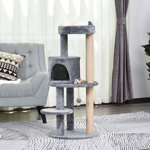 104 cm Cat Tree, Cat Condo Tree Tower, Cat Activity Centre with Scratching Posts, Plush Perch, Hanging Ball - Beige