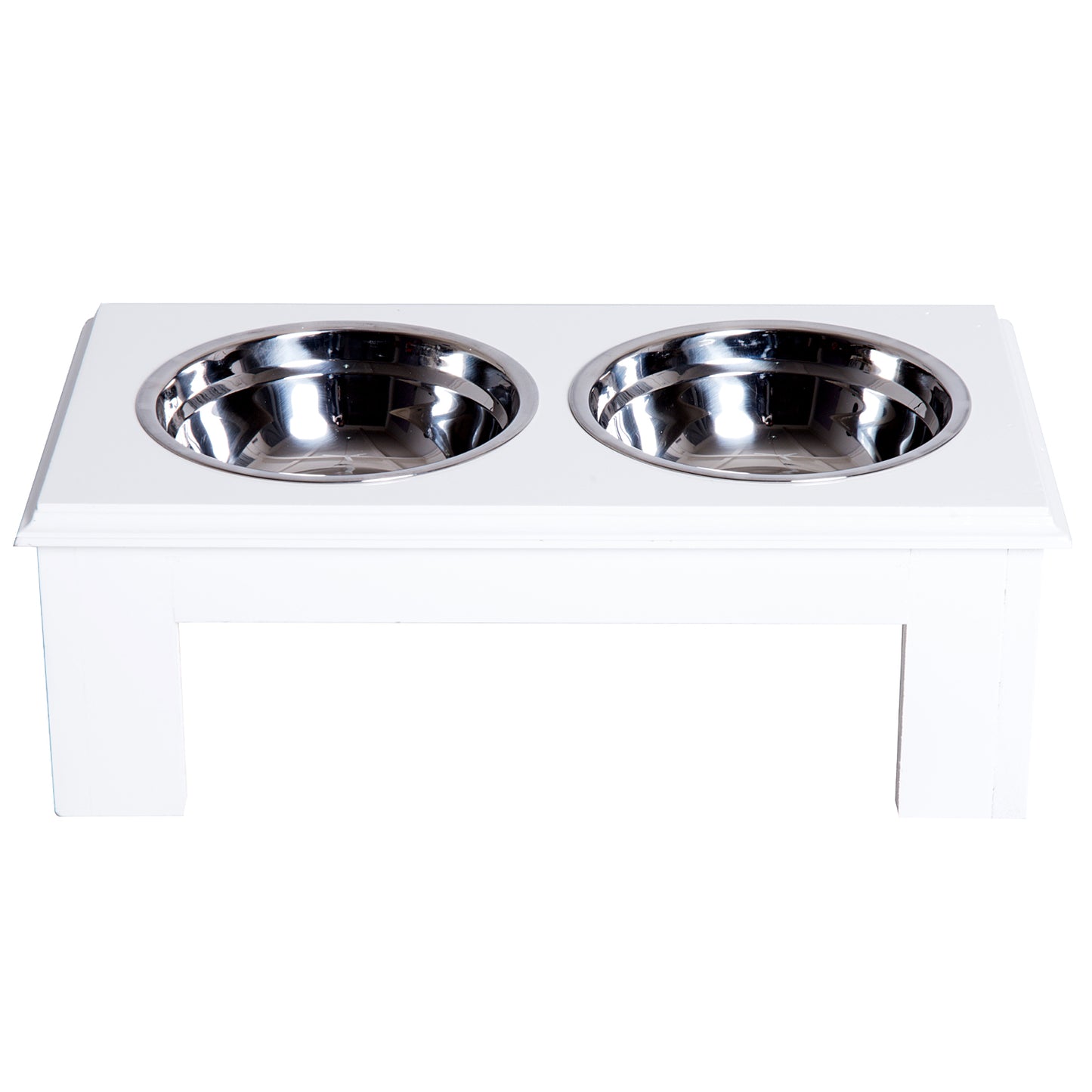 Stainless Steel Raised Dog Feeding Bowls with Stand Elevated Twin Pet Bowls Water Food Feeder 43.7L x 24W x 15H cm - White