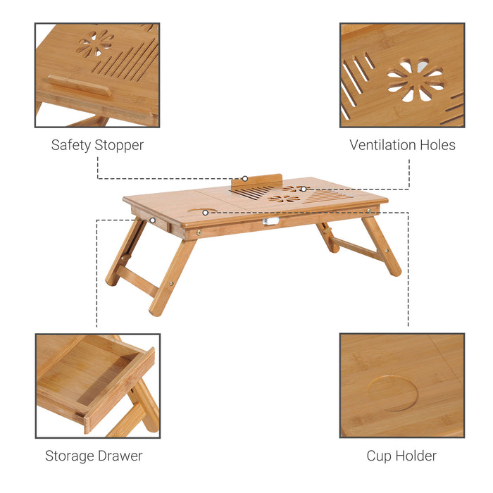 Foldable Laptop Desk Portable Bamboo Laptop Desk with Drawer