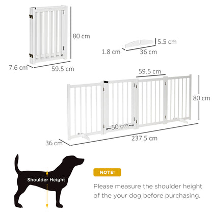 Freestanding Pet Gate for Small and Medium Dogs, Wooden Foldable Dog Safety Barrier with 4 Panels, 2 Support Feet, 80 cm Tall for Doorways, Stairs White