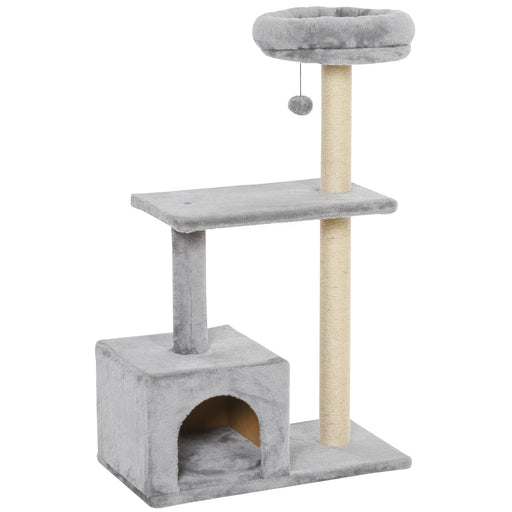 96cm Cat Tree for Indoor Cats Condo Sisal Scratching Post Cat Tower Kitten Play House Dangling Ball Activity Center Furniture Grey