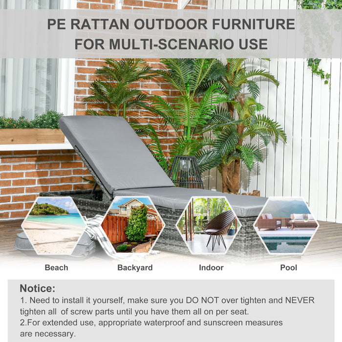 Rattan Sun Lounger Adjustable Garden Furniture Recliner Bed Chair Reclining Patio Wicker Grey
