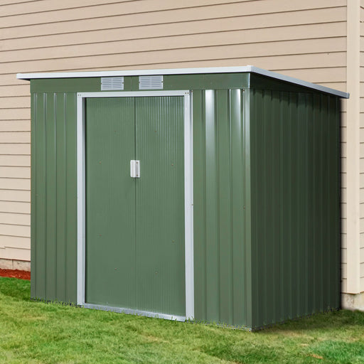 Outsunny 7 x 4ft Garden Metal Storage Shed w/ Foundation Double Door Ventilation Window Sloped Roof Outdoor Equipment Tool Storage 213 x 130 x 173 cm