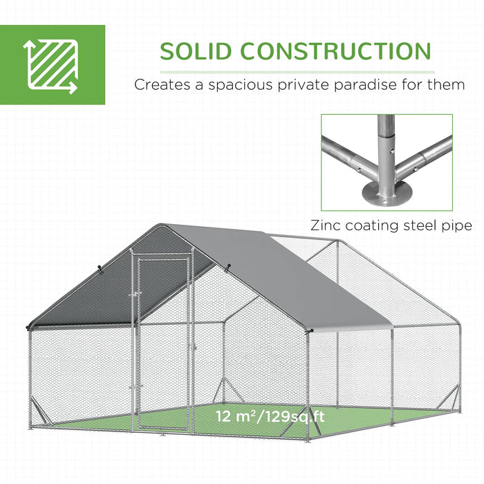 Walk In Chicken Run Galvanized Chicken Coop Hen Poultry House Cage Rabbit Hutch Pet Playpen Backyard With Water-Resist Cover, 3 x 4 x 2m