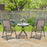 3 Piece Patio Furniture Garden Bistro Set Outdoor 2 Folding Chairs 1 Tempered Glass Table  Adjustable Backrest Metal - Brown