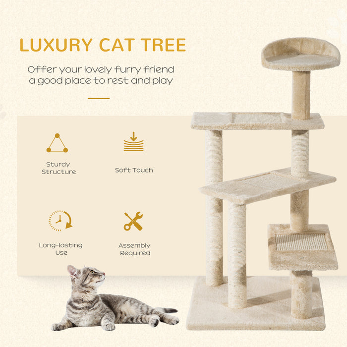 Cat Tree for Indoor Cats with Scratching Posts, Kitten Climbing Tower Activity Centre, 50x50x100 cm, Beige