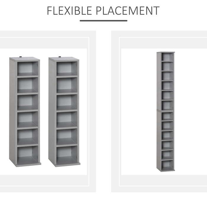 204 CD Media Display Shelf Unit Set of 2 Blu-Ray DVD Tower Rack w/ Adjustable Shelves Bookcase Storage Organiser, Grey